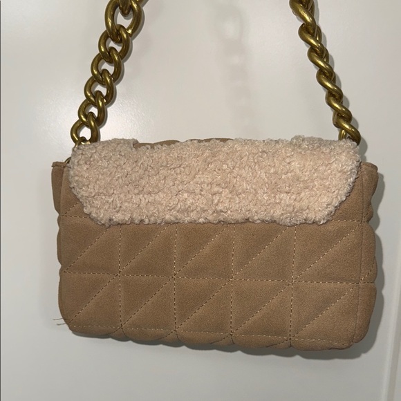 Zara Beige Quilted Leather Fleece Handbag - Picture 6 of 12